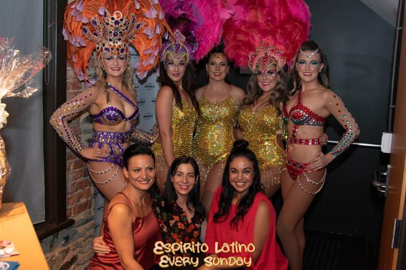 samba dancers in full samba dress for latin performance